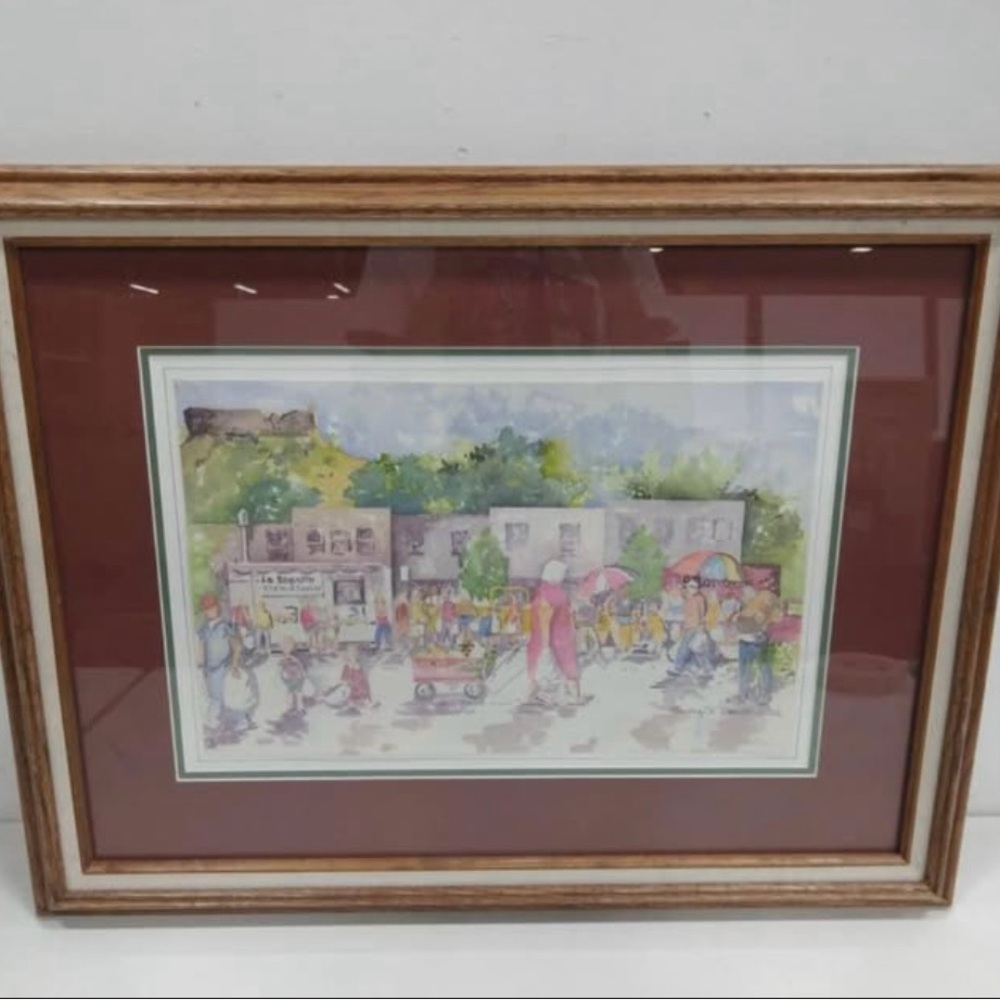 Framed Watercolor Painting "Douglas County Farmer's Market" Signed